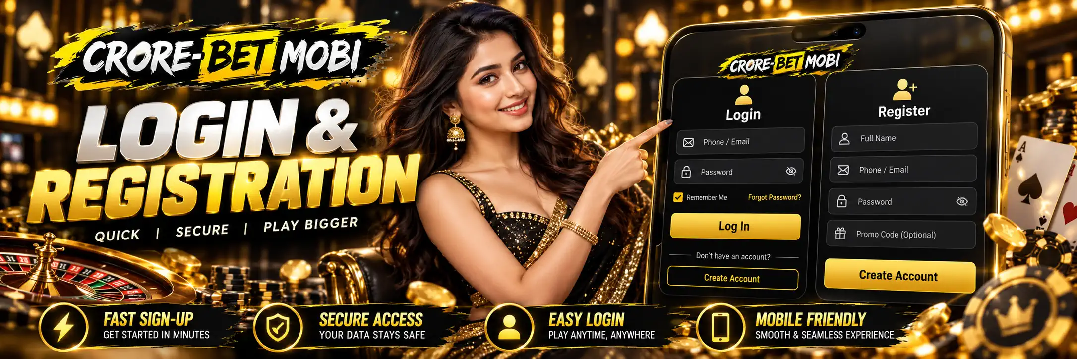 CroreBet login and registration on a phone