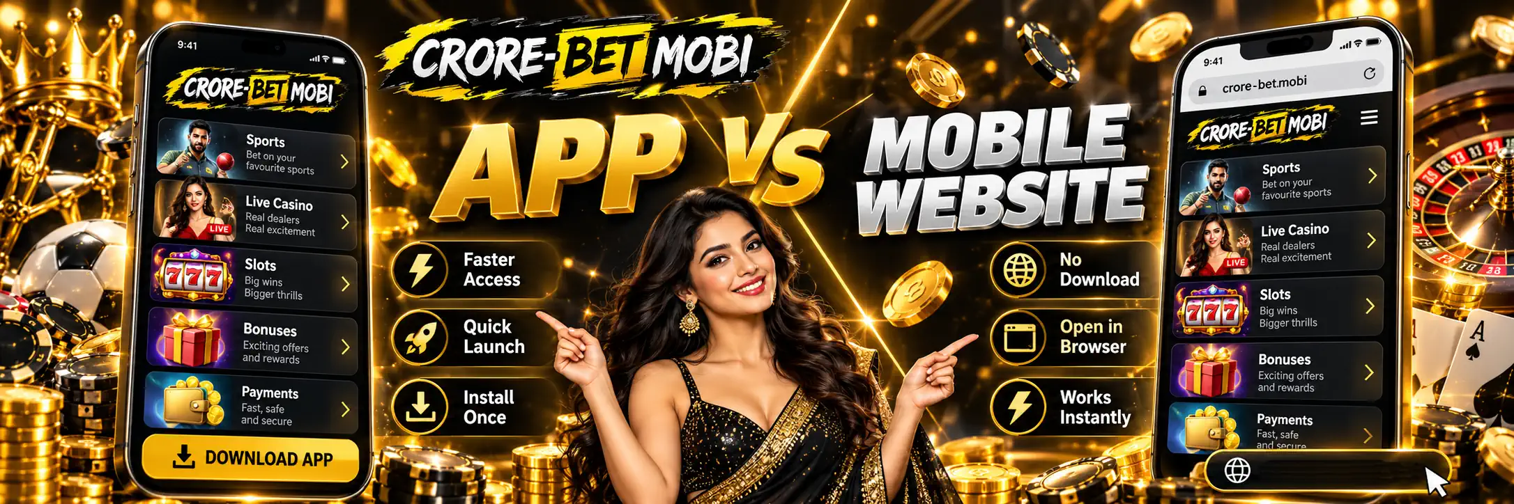 CroreBet Android app compared with the mobile website