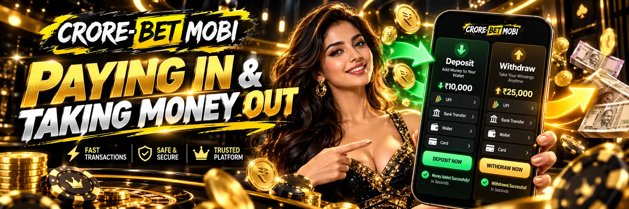 Same CroreBet cashier for crash games and other casino play