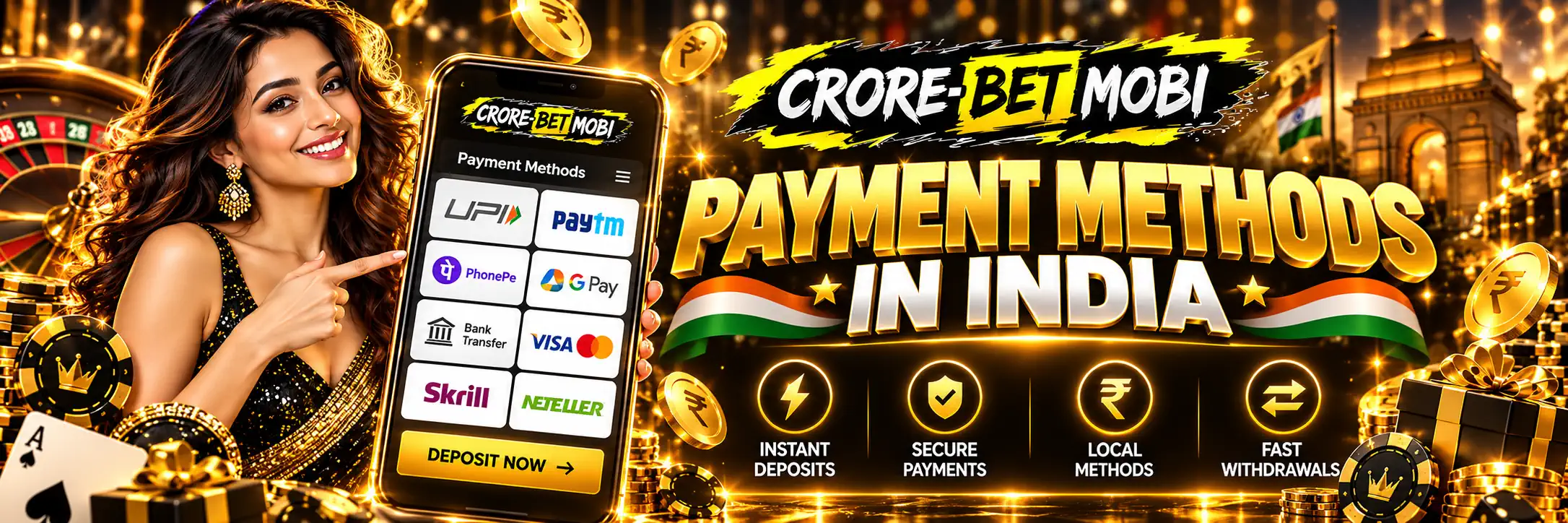 CroreBet payment methods in India including UPI, PhonePe and Paytm