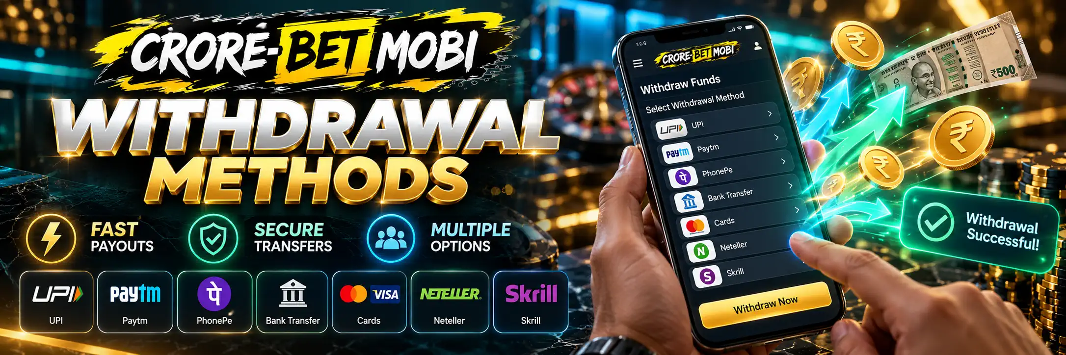 UPI, PhonePe, Paytm and payouts at CroreBet