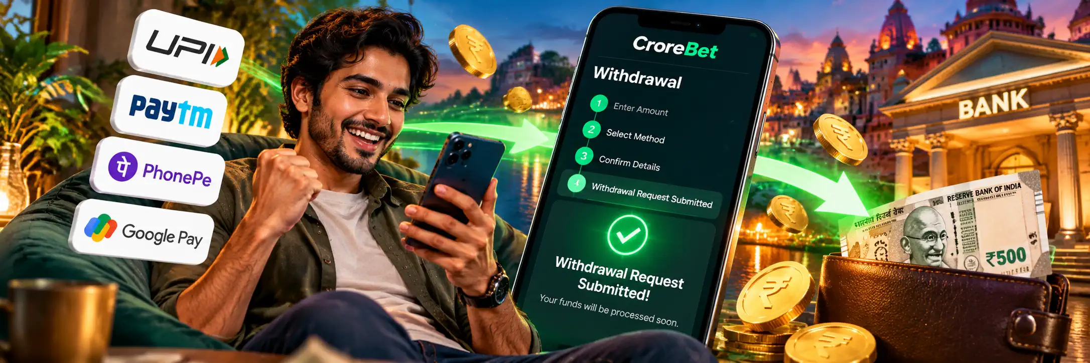 CroreBet withdrawals on a phone
